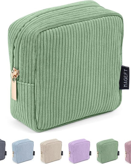 MAGEFY Small Makeup Bag for Purse Mini Cosmetics Bag Corduroy Cute Cosmetic Pouch for Women with Slip-in Pockets