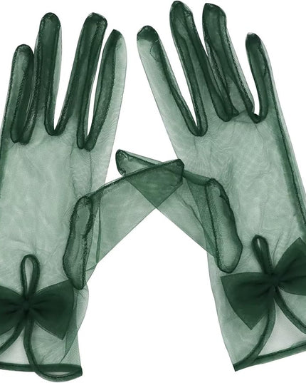 QRBTSCL Women's Short Tea Party Gloves Tulle Gloves with Bowknot Mesh Glove Wedding Bridesmaids Evening Party Glove