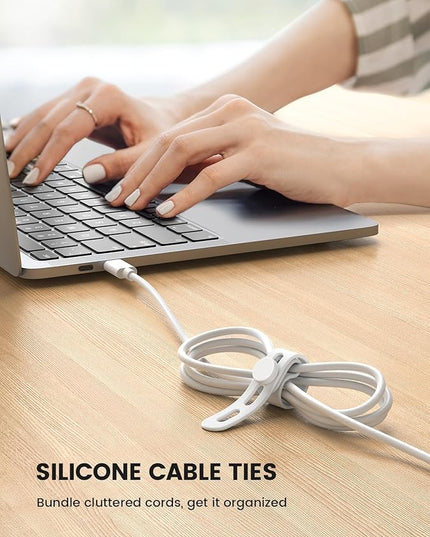 10Pack Silicone Cable Ties Cord Organizer - Lamicall Elastic Wire Ties Management, Travel Must Haves, Halloween Desk Home Office Workspace Accessories, Dorm Room Essentials, White Cable Keeper