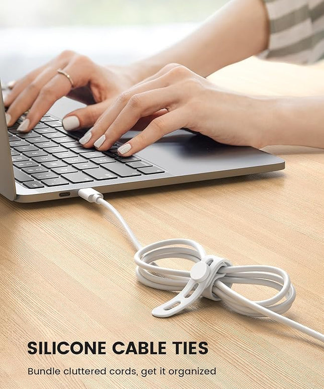 10Pack Silicone Cable Ties Cord Organizer - Lamicall Elastic Wire Ties Management, Travel Must Haves, Halloween Desk Home Office Workspace Accessories, Dorm Room Essentials, White Cable Keeper