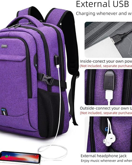 DUSLANG 17 Inch Laptop Backpack for Travel Water Resistant College Backpack for Women Laptop Bag with USB Charging Port Work Backpack,Purple