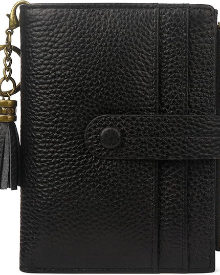 Blucoay Leather Wallet Women,RFID Blocking Small Wallet for Women Compact Card Holder Bifold Tassel Wallet Coin Purse With ID Window lzblack