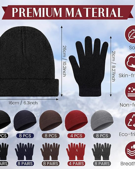 Tarpop 96 Pcs Winter Beanies and Gloves Bulk, Cold Weather Unisex Winter Hat and Gloves for Homeless Men Women