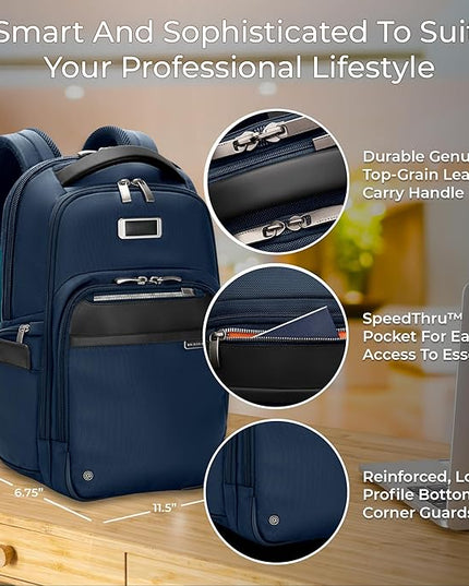 Briggs & Riley Medium Backpack for Women & Men - Laptop Backpack, For Work & Travel, Carry On Size, Lightweight & Durable, Padded Straps, Fits up to 14" Laptop - @work Collection, Navy