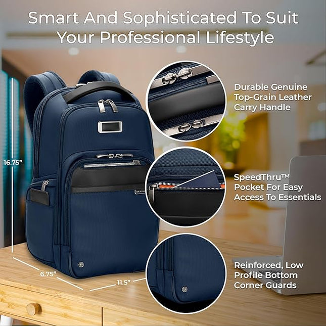 Briggs & Riley Medium Backpack for Women & Men - Laptop Backpack, For Work & Travel, Carry On Size, Lightweight & Durable, Padded Straps, Fits up to 14" Laptop - @work Collection, Navy