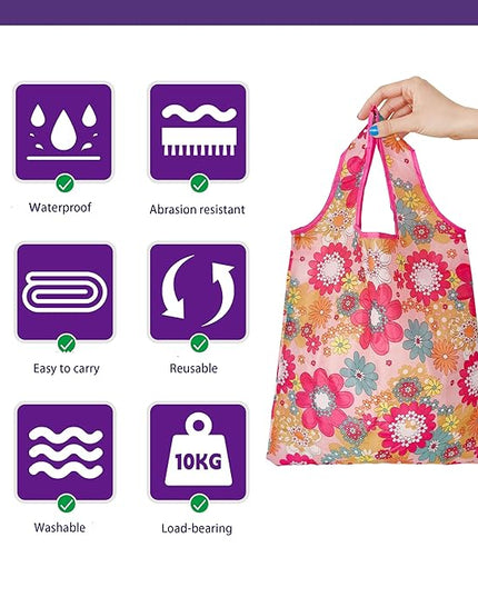 6 Pcs Reusable Shopping Bags, Foldable Grocery Bags in Pocket, Eco-friendly Travel Recycle Shopping Bags,Waterproof and Machine Washable, for Daily Shopping Supplies load
