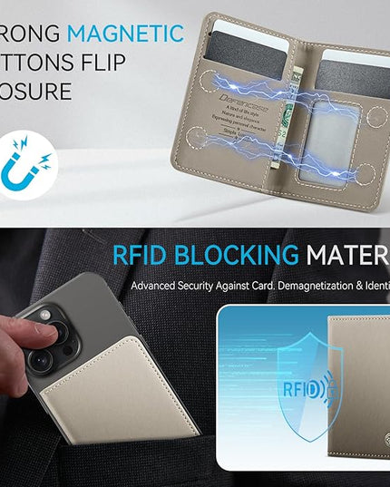 Defencase for Magsafe Wallet Magnetic Card Holder RFID Blocking, PU Leather Minimalist Phone Wallet for MagSafe Phones and Cases for iPhone 17/16/ 15/14/ 13/12/ Pro/Max/Plus/Air, Grey