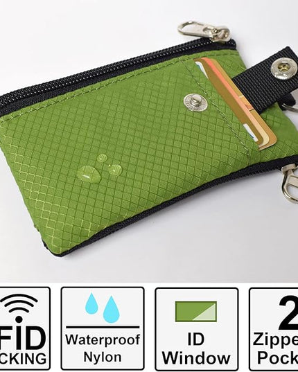 Minimalist RFID Blocking Small Wallet with ID Window,WaterResistant Zip Id Case Wallet with Lanyard Keychain for Cards,Cash,Travel,Women,Men