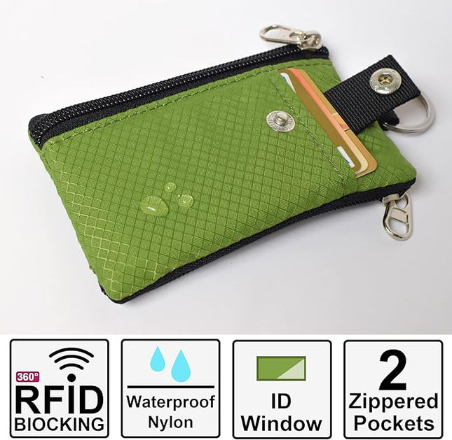 Minimalist RFID Blocking Small Wallet with ID Window,WaterResistant Zip Id Case Wallet with Lanyard Keychain for Cards,Cash,Travel,Women,Men