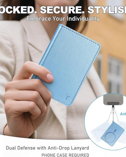 TUCCH for Magsafe Wallet with 6 Card Holders, RFID Blocking Clear ID Window PU Leather Men Women Folio Magnetic Phone Wallet for iPhone 17/16/15/14/13/12/Plus/Air/Pro/Pro Max Series, Pearly Light Blue