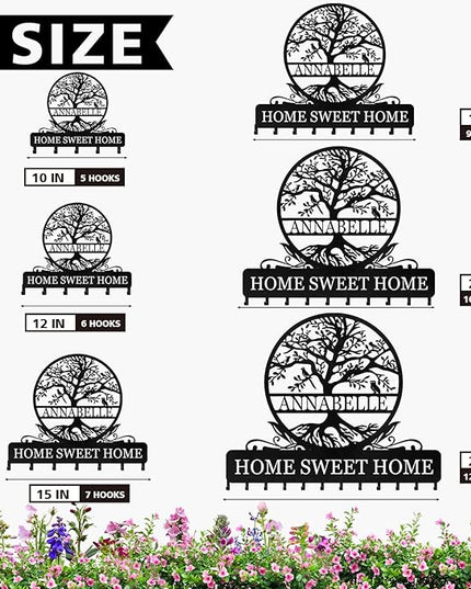 Kotagi Personalized Key Holder Wall Mount | Custom Name Tree of Life Metal Key Hook | Key Hooks for Wall | Key Holder Wall Hanging | Home Metal Decor for Living Room, Front Door, Entryway