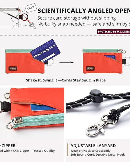 RFID Travel Wallet with Adjustable Lanyard-Zipper Small Wallet with ID Card Holder, Keychain for women&men-Minimalist Slim Waterproof Nylon case for ID, Cash, Key (Blazing Orange)