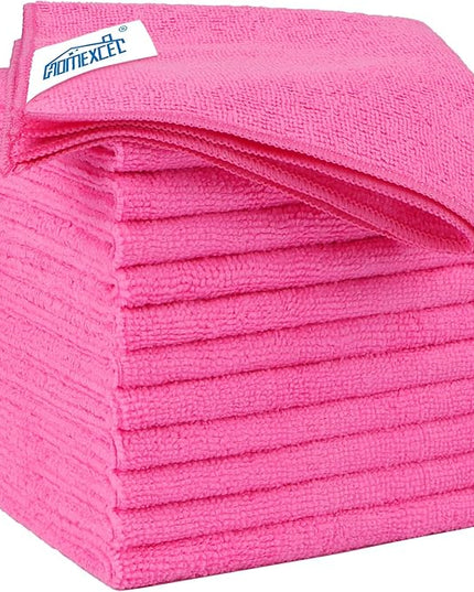 HOMEXCEL Pink Microfiber Cleaning Cloth 12 Pack, 12.5 x 12.5 inch Microfiber Towels for Cars, Ultra Absorbent Car Washing Cloth, Lint Free Streak Free Cleaning Rags for Car, Kitchen, and Window