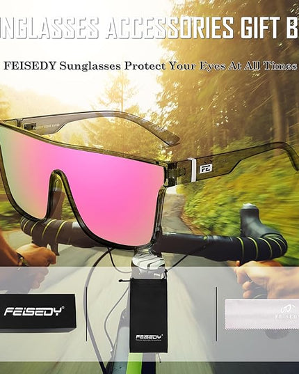 FEISEDY Sunglasses for Women Men, Fashion Mirrored Single Lens, Driving Beach Sunnies UV400 Shades B2996