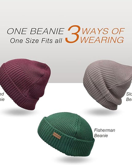 100% Merino Wool Fisherman Beanie for Men Women, Short Knit Cuff Trawler Winter Hat, Warm Soft Outdoor Gift