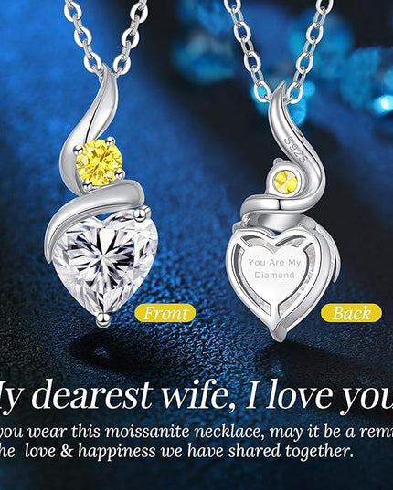 ANDSO Moissanite Heart Pendant Necklaces for Women, 925 Sterling Silver Necklace with Birthstone, Ideal Anniversary Present or Birthday Christmas Valentine Jewelry Gifts for Mom Wife Her Girlfriend