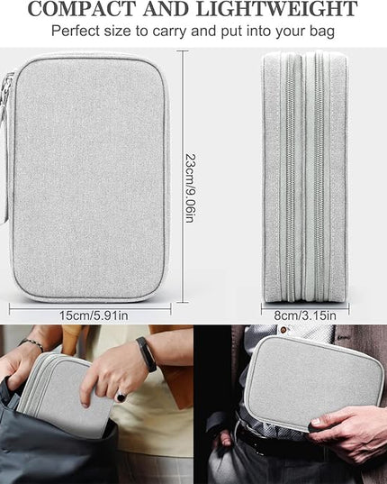 FYY Electronic Organizer, Large Travel Cable Organizer Bag Pouch Electronic Accessories Carry Case Portable Waterproof Double Layers All-in-One Storage Bag for Cable, Cord, Charger, Phone, Grey
