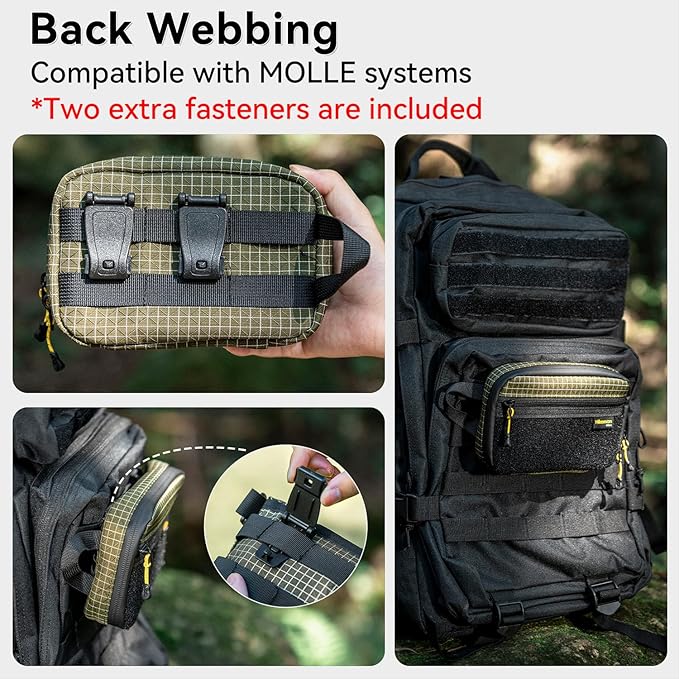 HIKEMAN EDC Pocket Organizer Pouch, Tactical Mini Small Multiple Compartments Tool Storage Bag for Men, Portable Nylon Molle Compatible Military Utility Pouch for Everyday Carry, Outdoor