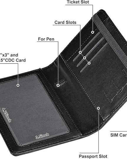 HerriaT Passport and Vaccine Card Holder Combo,Cover Case with CDC Vaccination Card Slot, Leather Travel Documents Organizer Protector, with RFID Blocking, for Women and Men