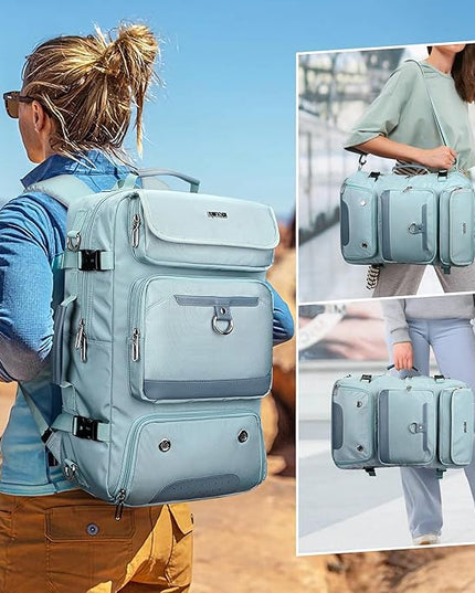 PIJUSHI Carry on Travel Backpack for Women Convertible Duffel Bag Backpack Large Luggage Rucksack Fit 16 Inch Laptop(PE039 Blue)