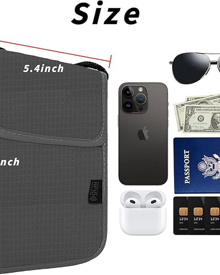 Travel Neck Wallet with RFID Blocking – Passport Holder Organizer Neck Pouch – Portable Easy to Conceal Travel Pouch (Gray)