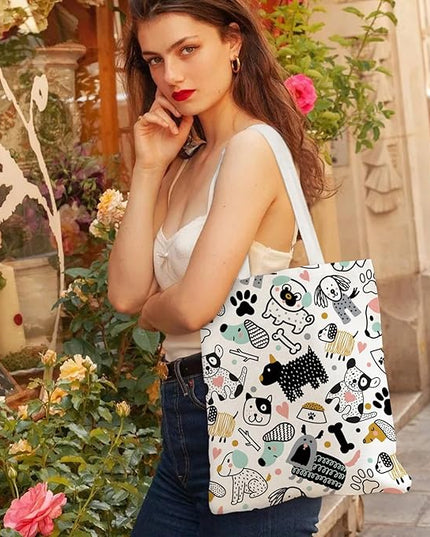 Aesthetic Canvas Tote Bag with Zipper Pockets & Snaps for Women,Reusable Shopping Grocery Bags Gifts -Work, Gym