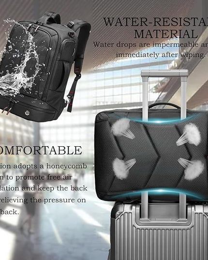 Somago 16 Inch Laptop Backpack Water Resistant Carry On Daypack Backpack Anti Theft Travel Rucksack Backpack with Shoe Compartment Shoulder Strap for Men Women, 33L (Black)