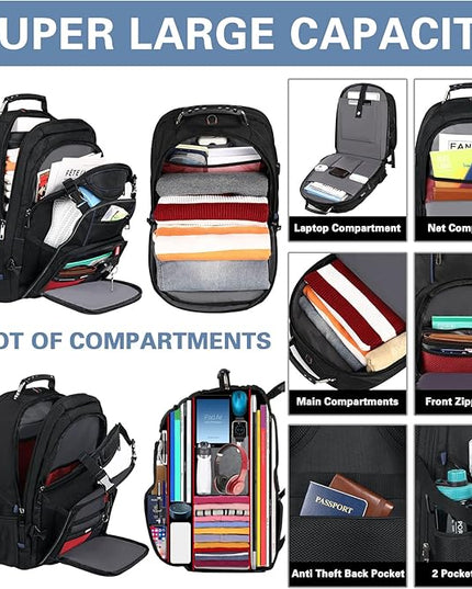 18.4 Inch Laptop Backpack,Extra Large Travel Backpack with USB Charger Port for Men Women,60L Big Capacity Heavy Duty Computer Bag TSA Friendly RFID Anti Theft Pocket Backbag,21.2*15.5*11.5 inch Blue
