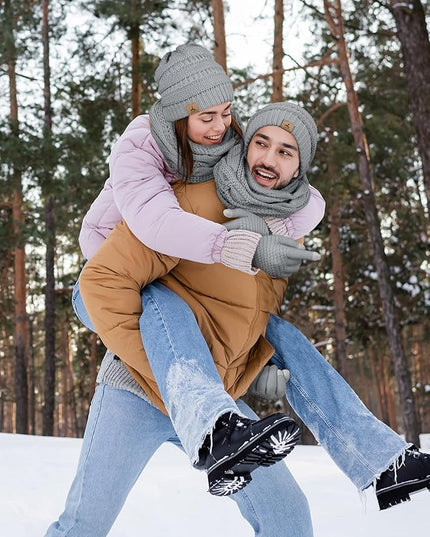 Winter Beanie Hat Scarf Gloves, Warm Fleece Knit Hats Touch Screen Gloves Neck Scarf Set Winter Gifts for Unisex Adult