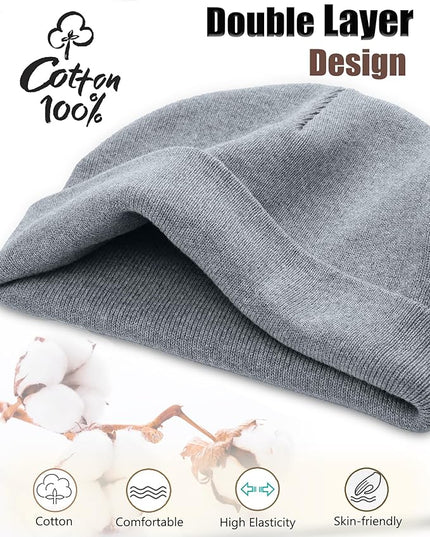 choshion 100% Cotton Beanie Hat, Cuffless Beanies Warm Knit Winter Skull Cap, Unisex Soft Fisherman Hats for Women Men