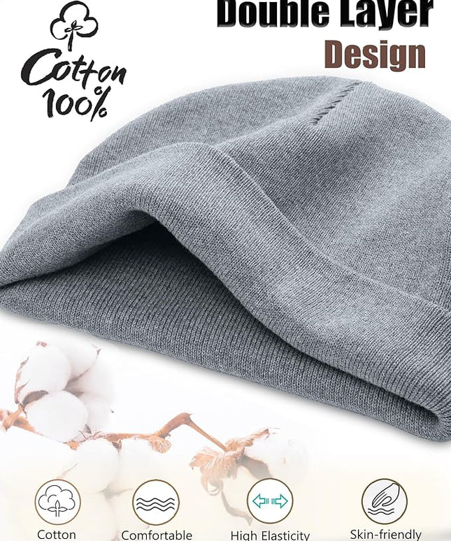 choshion 100% Cotton Beanie Hat, Cuffless Beanies Warm Knit Winter Skull Cap, Unisex Soft Fisherman Hats for Women Men