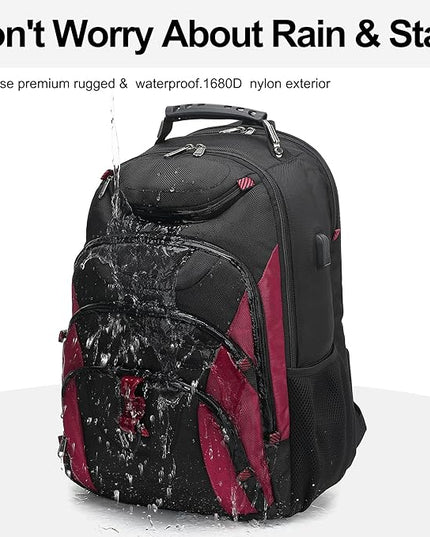 Boavan Laptop Backpack for men, 17.3 inch Laptop Bag with USB Port, Waterproof Travel Work Backpack Purse, Anti-Theft Teacher Nurse Doctor Casual Bookbags Office Business backpack，Black&Russet Red