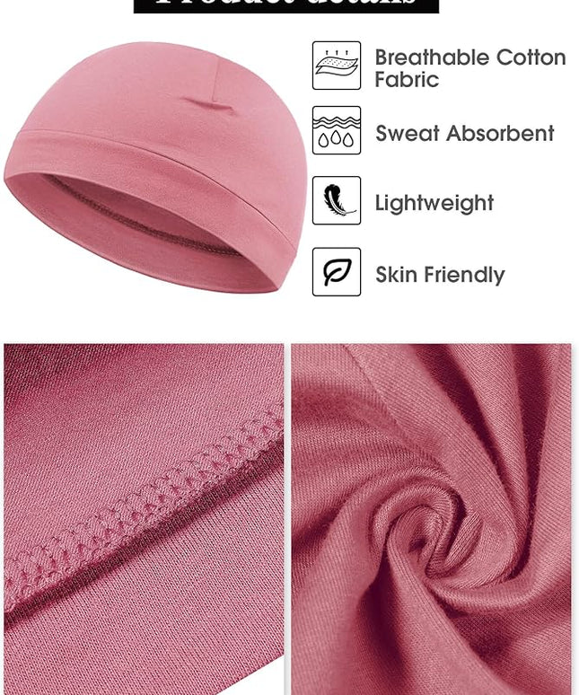 Syhood 4 Pcs Cotton Skull Caps for Men Women Breathable Beanie Thin Sleep Hat Night Running Cap Helmet Liner for Cycling Gym