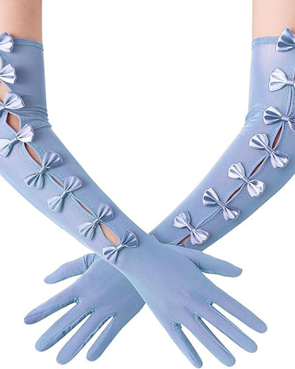 BABEYOND Lace Gloves for Women - Princess Gloves Long Stretchy Bow Mesh Tulle Sheer for Costume Opera Party