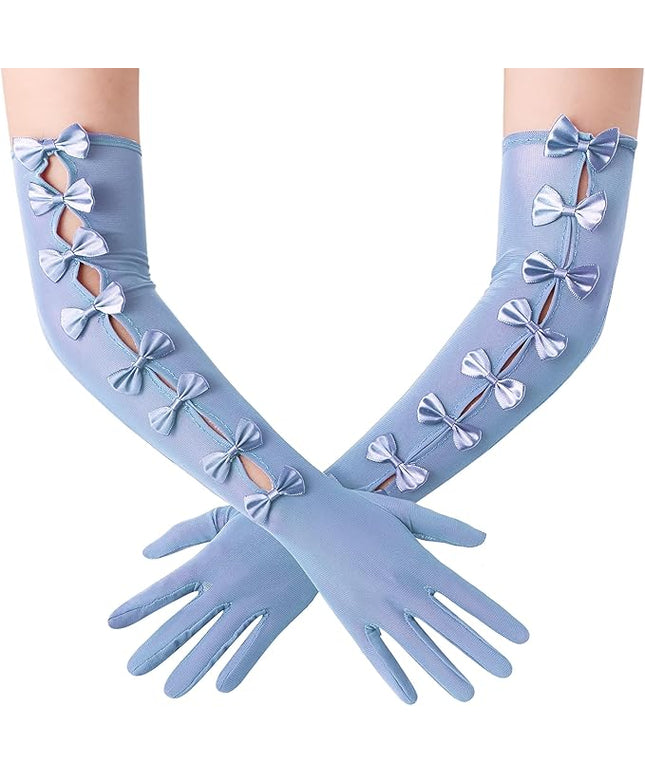 BABEYOND Lace Gloves for Women - Princess Gloves Long Stretchy Bow Mesh Tulle Sheer for Costume Opera Party