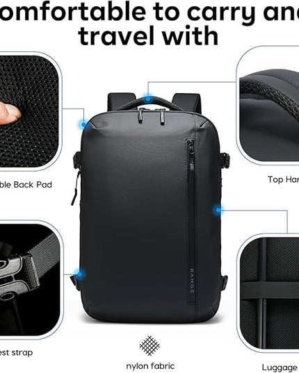 BANGE Travel Backpack with 15.6 Inch Laptop Compartment & TSA Lock for Men and Women, Water-Resistant Large Carry-On, Flight Approved,Black