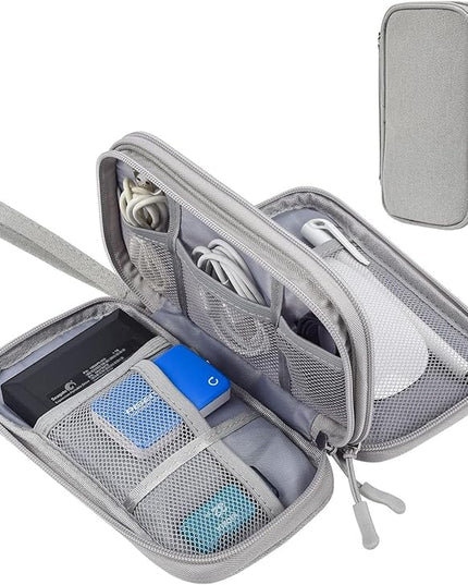 Electronic Organizer Bag, Waterproof Portable Electronic Organizer Travel Accessories Cable Bag Universal Cord Storage Case for CableCord Storage Double Layer - Gray, Large