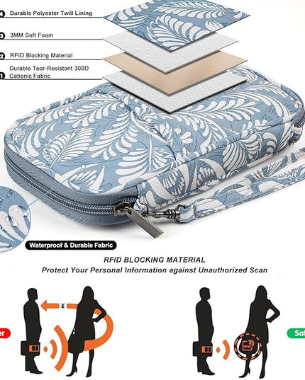 jiemei RFID Family Passport Wallet Holder Waterproof, Travel Document Organizer Credit Card Clutch Bag for Men Women (RFID Leaf)
