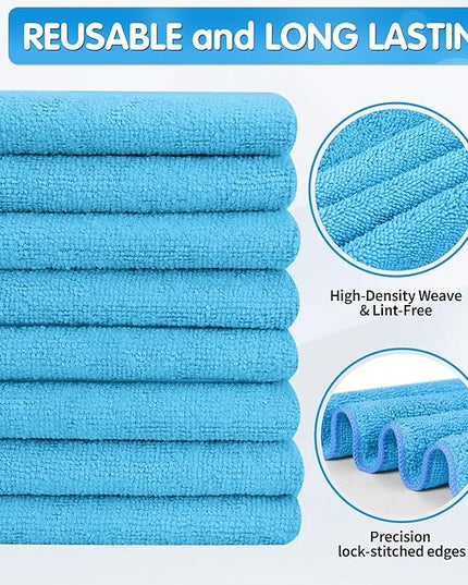 FIXSMITH Blue Microfiber Cleaning Cloth -Pack of 8, Highly Absorbent Cleaning Rags, 16"X12" All Purpose Cleaning Towels for Housekeeping, Kitchen, Car, Lint Free and Reusable Microfiber Towels