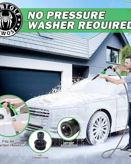 Wontolf CWK188 Car Wash Kit with Foam Gun, Car Wash Soap, Interior Detailer Cleaner, Wheel Cleaner, Car Care Cleaning Detailing Kit for Cars Trucks RVs SUVs Motorcycles (Works w/Garden Hose), 10 Items
