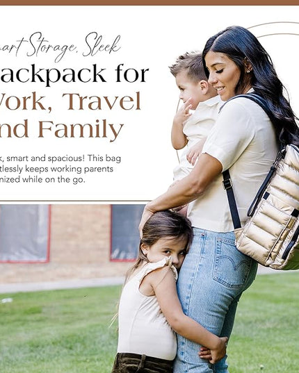 Citi Collective Gallery Diaper Bag Backpack - Casual Day-to-Day Backpack Fits 15" Laptop - Travel Bag with Multiple Compartments, Pockets, Portable Changing Pad, and Shoulder Strap-Gold