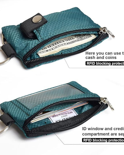 Minimalist RFID Blocking Small Wallet with ID Window,WaterResistant Zip Id Case Wallet with Lanyard Keychain for Cards,Cash,Travel,Women,Men