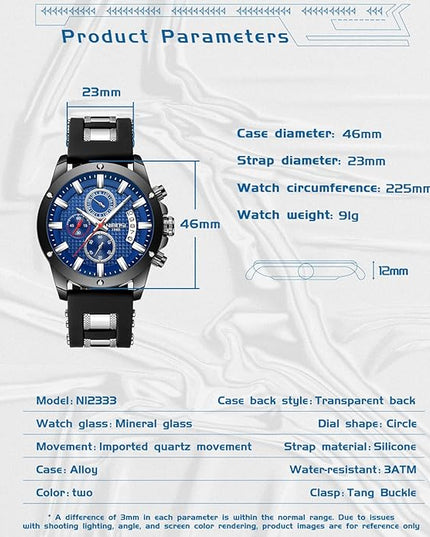 NIBOSI Watches for Men Waterproof Chronograph Mens Watches Analog Quartz Big Face Classic Stylish Fashion Casual Designer Luminous Waterproof Business Work Wrist Watch Elegant Gift for Men