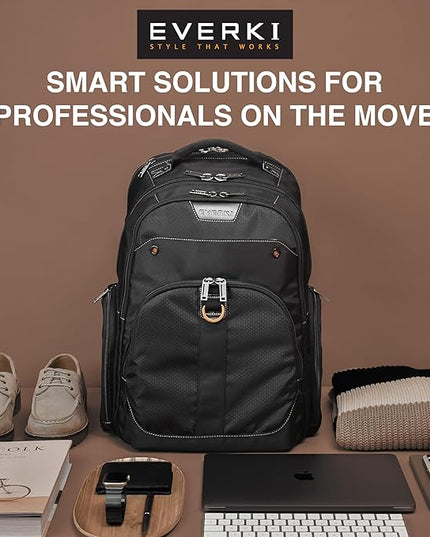 EVERKI Atlas 29.5L Business Laptop Backpack – Travel Backpack for Women & Men, Work/Travel Bag, Laptop Bag Fits 15.6-Inch, Backpack for Women, Men’s Laptop Bags – Black (EKP121S15)