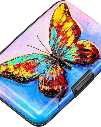 ELFISH RFID Blocking Credit Card Protector Aluminum ID Case Hard Shell Business Card Holders Metal Wallet for Men or Women (One Butterfly)