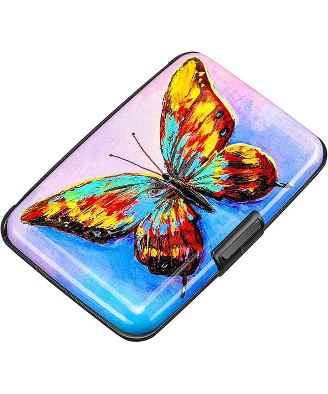 ELFISH RFID Blocking Credit Card Protector Aluminum ID Case Hard Shell Business Card Holders Metal Wallet for Men or Women (One Butterfly)