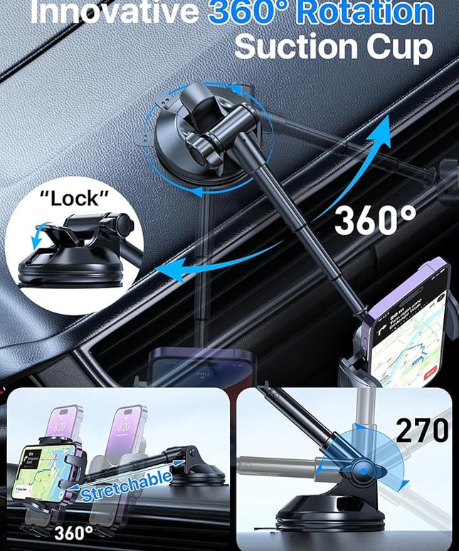 [2025 True Military-Grade] Car Phone Holder [Upgraded Strongest Suction & Clip] Cell Phone Mount for Dashboard Windshield Vent,Truck Cradle Stand for iPhone 16 Pro Max Samsung Android (‌Charcoal Grey)