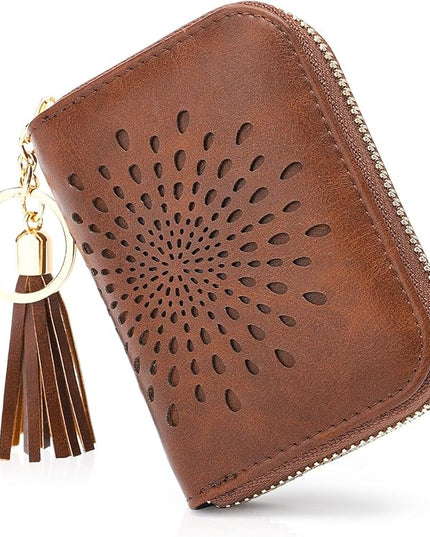 APHISON RFID Credit Card Holder Zipper Card Case Keychain Small Wallet for Women 1927 COFFEE