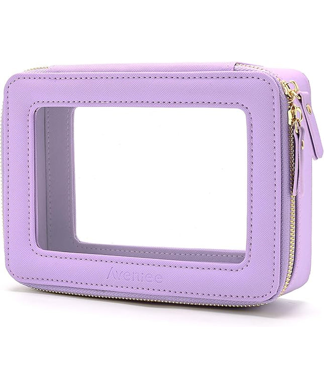 Aveniee Clear Makeup Bag Organizer, Travel Toiletry Bag Cosmetic Case for Women, Portable Make Up Skincare Pouch Car Organizer Bag with Zippers for Essentials,Lilac