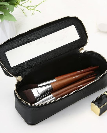 Aveniee Clear Makeup Brush Bag,Slim Cosmetic Brush Holder,Small Toiletry Bag Mini Travel Case for Women,Thin Make up Bags with Dual Zipper,Cute Travel Essentials Organizer,Black